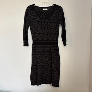 Calvin Klein Black Long Sleeve Knit Dress with Geometric Design size small